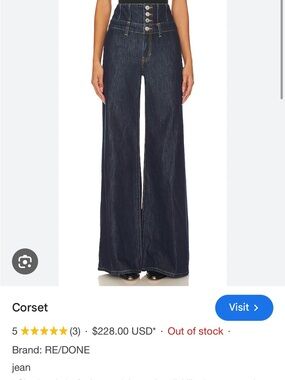 Re/Done Dark Blue Corset High-Waist Wide-Leg Jeans